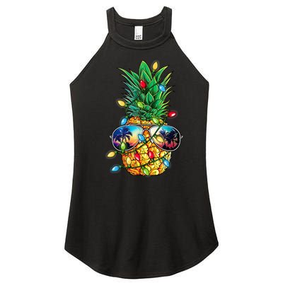 Tropical Pineapple Merry Christmas Lights Tree Merry Xmas Women's Perfect Tri Rocker Tank