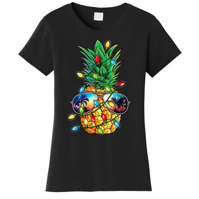 Tropical Pineapple Merry Christmas Lights Tree Merry Xmas Women's T-Shirt