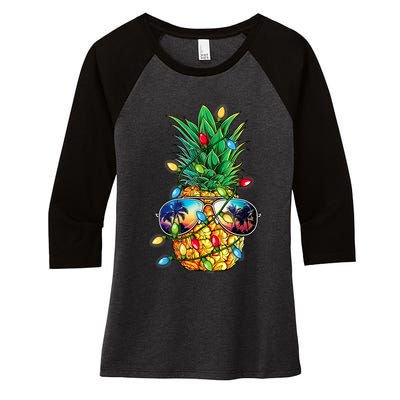 Tropical Pineapple Merry Christmas Lights Tree Merry Xmas Women's Tri-Blend 3/4-Sleeve Raglan Shirt