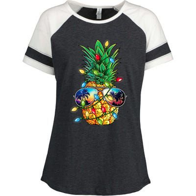 Tropical Pineapple Merry Christmas Lights Tree Merry Xmas Enza Ladies Jersey Colorblock Tee