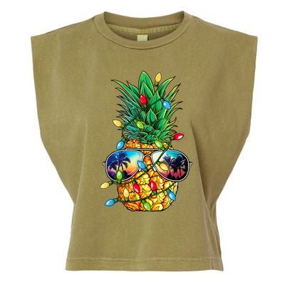 Tropical Pineapple Merry Christmas Lights Tree Merry Xmas Garment-Dyed Women's Muscle Tee