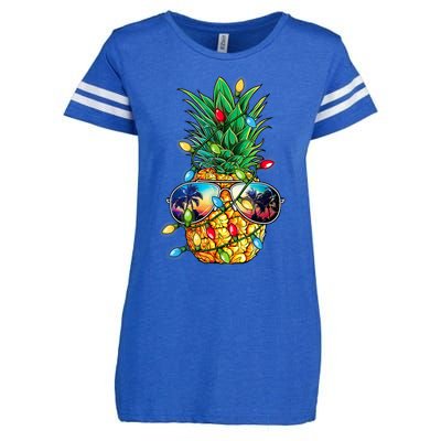 Tropical Pineapple Merry Christmas Lights Tree Merry Xmas Enza Ladies Jersey Football T-Shirt