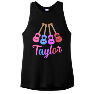 Taylor Personalized Name I Love Taylor Girl Groovy 70S Ladies PosiCharge Tri-Blend Wicking Tank