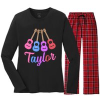 Taylor Personalized Name I Love Taylor Girl Groovy 70S Women's Long Sleeve Flannel Pajama Set 