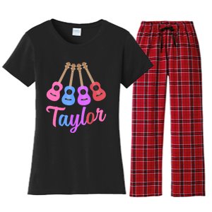 Taylor Personalized Name I Love Taylor Girl Groovy 70S Women's Flannel Pajama Set