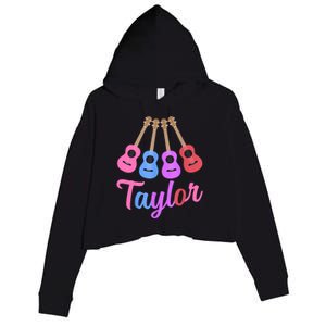 Taylor Personalized Name I Love Taylor Girl Groovy 70S Crop Fleece Hoodie