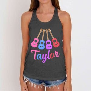 Taylor Personalized Name I Love Taylor Girl Groovy 70S Women's Knotted Racerback Tank