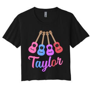 Taylor Personalized Name I Love Taylor Girl Groovy 70S Women's Crop Top Tee