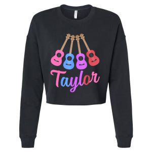 Taylor Personalized Name I Love Taylor Girl Groovy 70S Cropped Pullover Crew