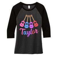 Taylor Personalized Name I Love Taylor Girl Groovy 70S Women's Tri-Blend 3/4-Sleeve Raglan Shirt