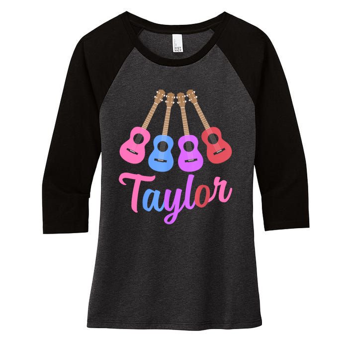 Taylor Personalized Name I Love Taylor Girl Groovy 70S Women's Tri-Blend 3/4-Sleeve Raglan Shirt