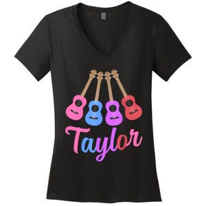 Taylor Personalized Name I Love Taylor Girl Groovy 70S Women's V-Neck T-Shirt