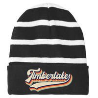 Timberlake Personalized Name I Love Timberlake Vintage Striped Beanie with Solid Band