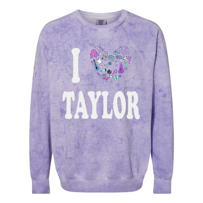 Taylor Personalized Name I Love Taylor Retro Heart 80S Colorblast Crewneck Sweatshirt