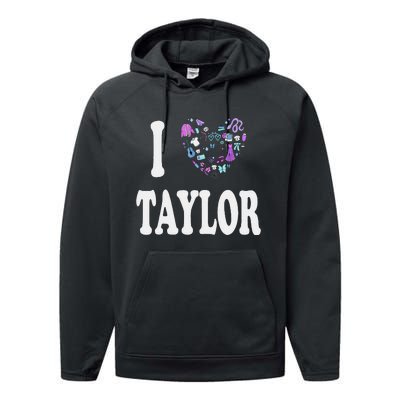 Taylor Personalized Name I Love Taylor Retro Heart 80S Performance Fleece Hoodie