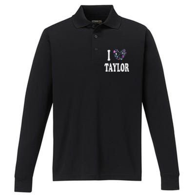 Taylor Personalized Name I Love Taylor Retro Heart 80S Performance Long Sleeve Polo