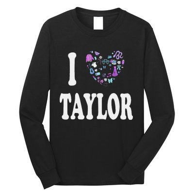 Taylor Personalized Name I Love Taylor Retro Heart 80S Long Sleeve Shirt