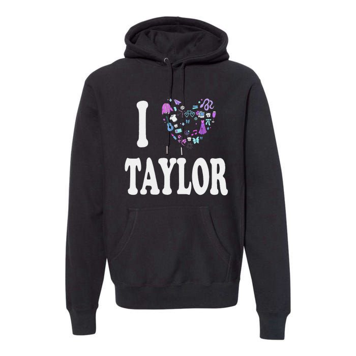 Taylor Personalized Name I Love Taylor Retro Heart 80S Premium Hoodie