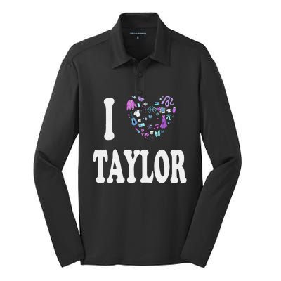 Taylor Personalized Name I Love Taylor Retro Heart 80S Silk Touch Performance Long Sleeve Polo