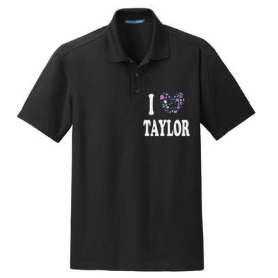 Taylor Personalized Name I Love Taylor Retro Heart 80S Dry Zone Grid Polo