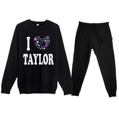 Taylor Personalized Name I Love Taylor Retro Heart 80S Premium Crewneck Sweatsuit Set