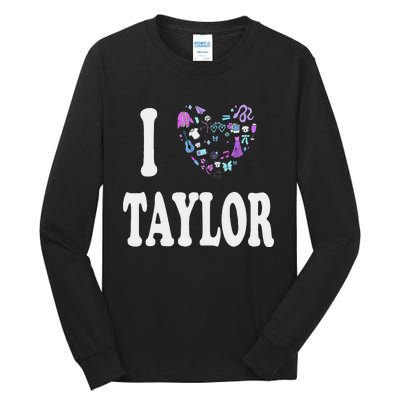 Taylor Personalized Name I Love Taylor Retro Heart 80S Tall Long Sleeve T-Shirt