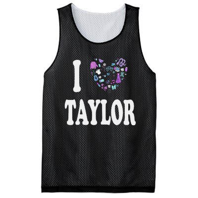 Taylor Personalized Name I Love Taylor Retro Heart 80S Mesh Reversible Basketball Jersey Tank