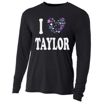 Taylor Personalized Name I Love Taylor Retro Heart 80S Cooling Performance Long Sleeve Crew