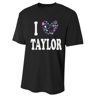 Taylor Personalized Name I Love Taylor Retro Heart 80S Performance Sprint T-Shirt