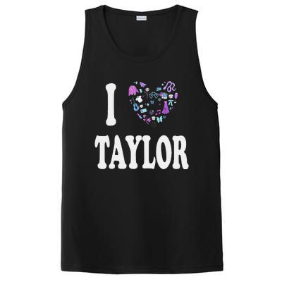 Taylor Personalized Name I Love Taylor Retro Heart 80S PosiCharge Competitor Tank