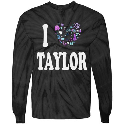 Taylor Personalized Name I Love Taylor Retro Heart 80S Tie-Dye Long Sleeve Shirt