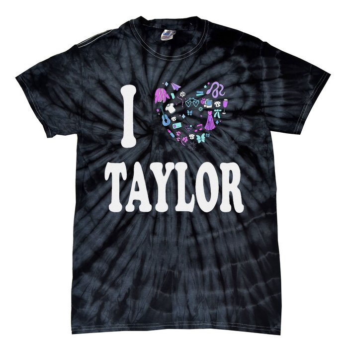 Taylor Personalized Name I Love Taylor Retro Heart 80S Tie-Dye T-Shirt