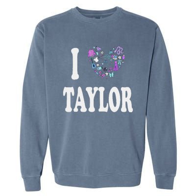 Taylor Personalized Name I Love Taylor Retro Heart 80S Garment-Dyed Sweatshirt