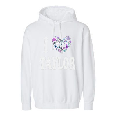 Taylor Personalized Name I Love Taylor Retro Heart 80S Garment-Dyed Fleece Hoodie