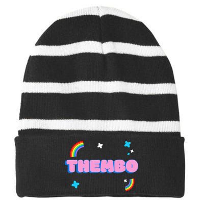 Thembo Pride Non Binary Genderfluid Bimbo Striped Beanie with Solid Band