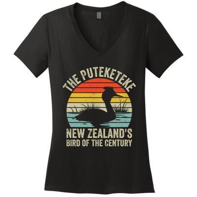 The Puteketeke New ZealandS Bird Of The Century Women's V-Neck T-Shirt