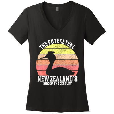 The Puteketeke New ZealandS Bird Of The Century Women's V-Neck T-Shirt