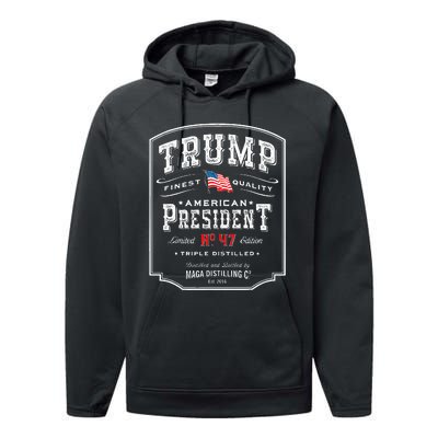 Trump President N 47 Vintage Whiskey Usa Performance Fleece Hoodie