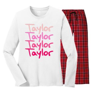 T.aylor Personalized Name Women's Long Sleeve Flannel Pajama Set 