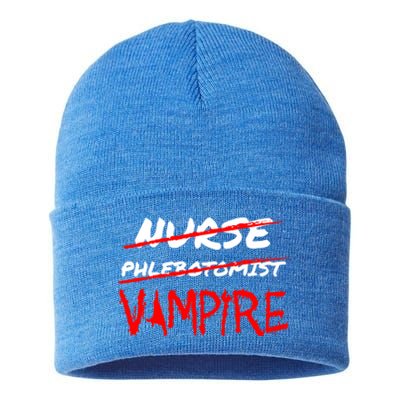 Travel Phlebotomist Nurse Vampire Funny Phlebotomist Funny Gift Sustainable Knit Beanie