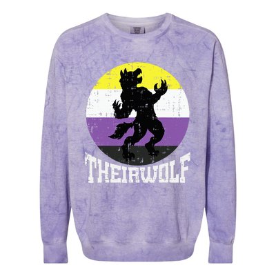 Theirwolf Pride Non Binary Enby Nb Flag Lgbtq Colorblast Crewneck Sweatshirt