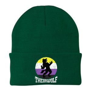 Theirwolf Pride Non Binary Enby Nb Flag Lgbtq Knit Cap Winter Beanie