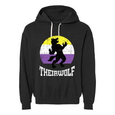 Theirwolf Pride Non Binary Enby Nb Flag Lgbtq Garment-Dyed Fleece Hoodie