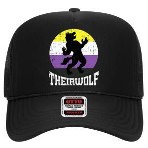 Theirwolf Pride Non Binary Enby Nb Flag Lgbtq High Crown Mesh Back Trucker Hat