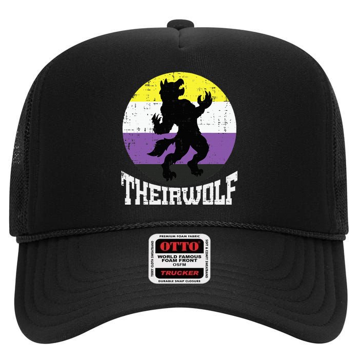 Theirwolf Pride Non Binary Enby Nb Flag Lgbtq High Crown Mesh Back Trucker Hat