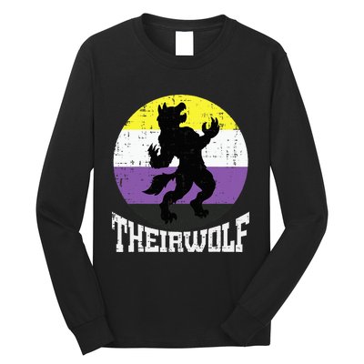 Theirwolf Pride Non Binary Enby Nb Flag Lgbtq Long Sleeve Shirt