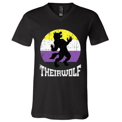 Theirwolf Pride Non Binary Enby Nb Flag Lgbtq V-Neck T-Shirt