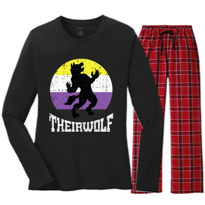 Theirwolf Pride Non Binary Enby Nb Flag Lgbtq Women's Long Sleeve Flannel Pajama Set 