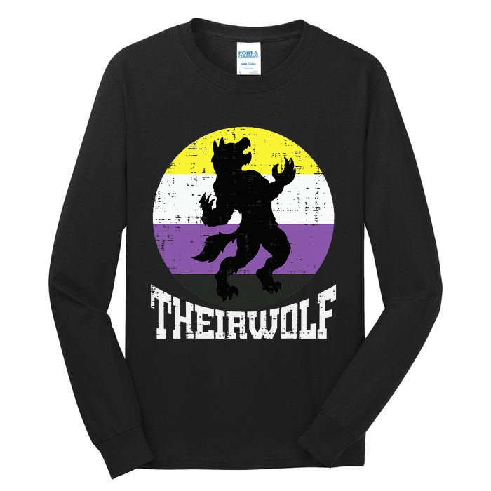 Theirwolf Pride Non Binary Enby Nb Flag Lgbtq Tall Long Sleeve T-Shirt