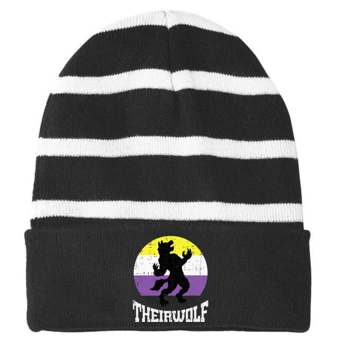 Theirwolf Pride Non Binary Enby Nb Flag Lgbtq Striped Beanie with Solid Band